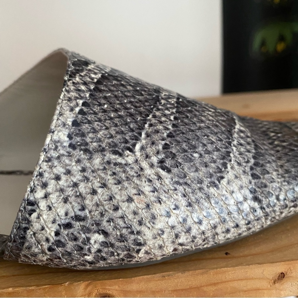 Vince Gray Snake-Embossed Leather Gena Asymmetrical Flat Mule Shoes 8 - Picture 7 of 15